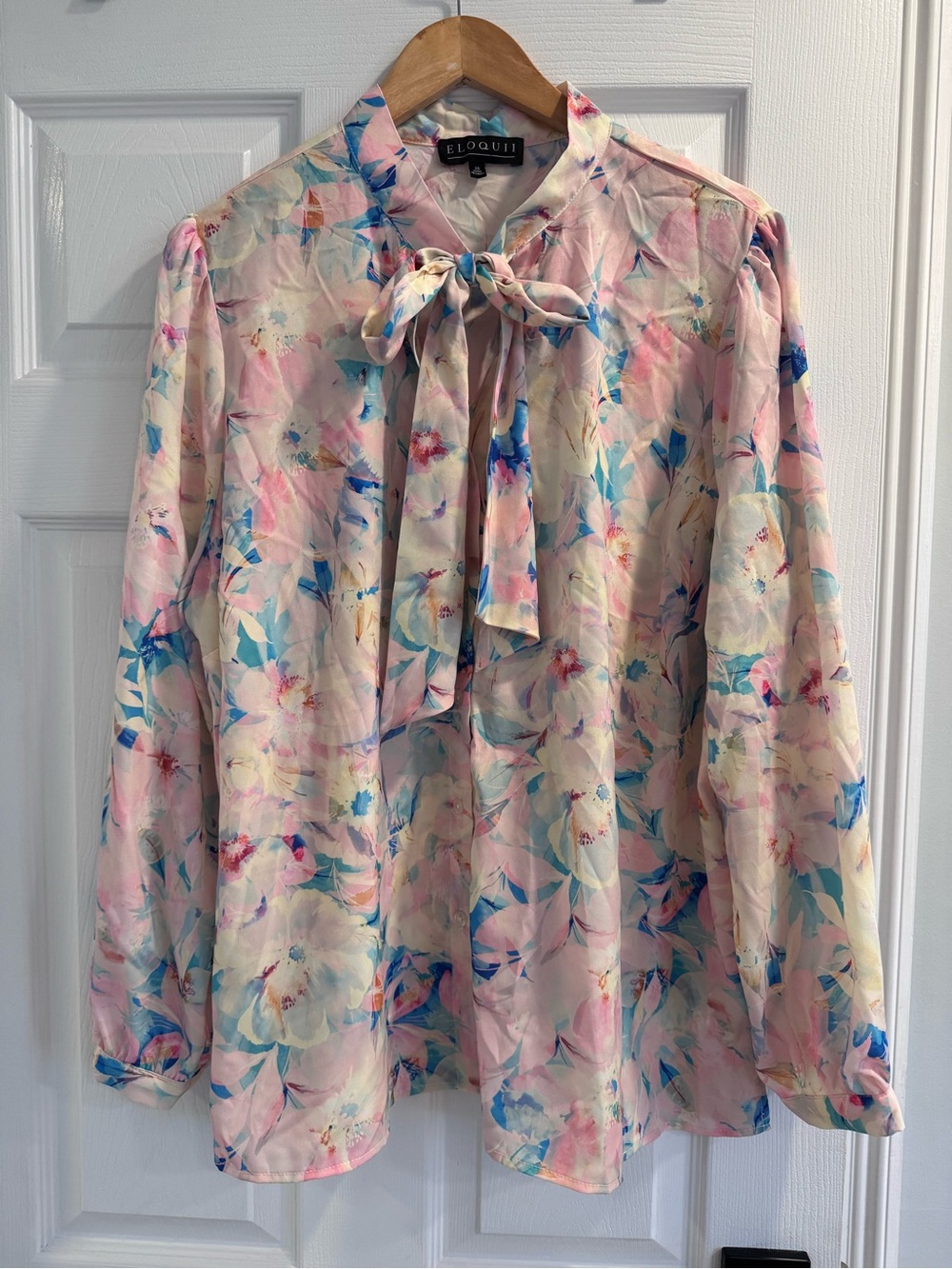 Eloquii Pastel Floral Tie-Neck Blouse